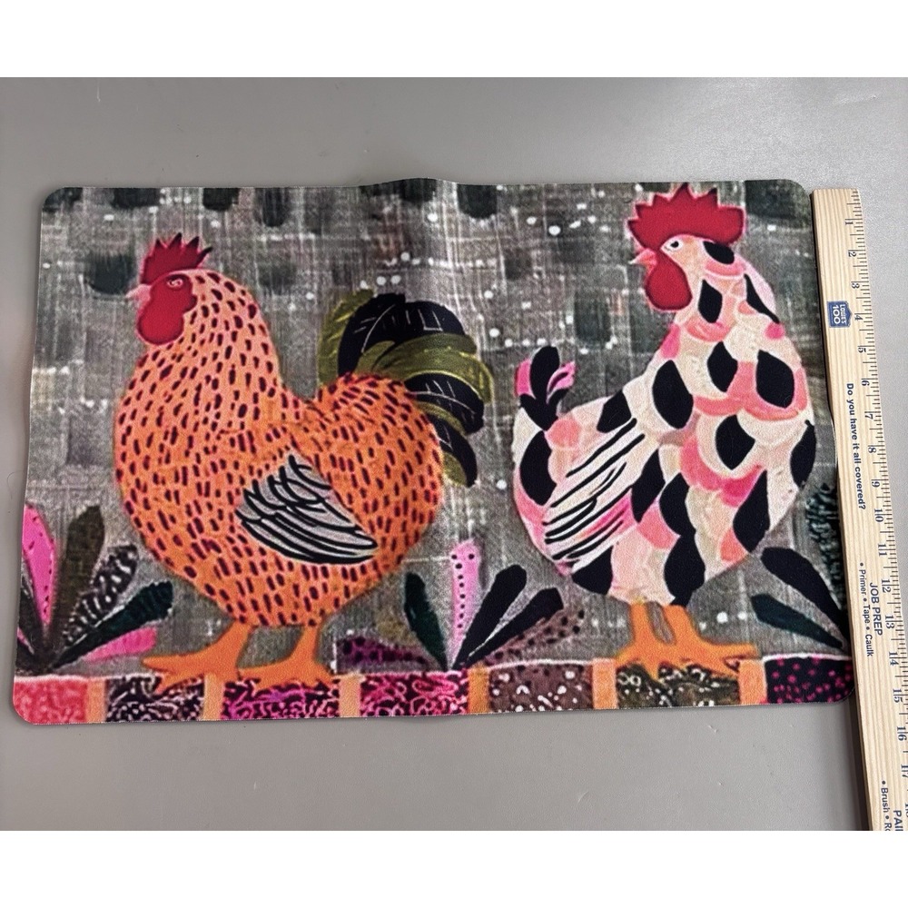 Chicken Rooster Dish Drying Mat Rustic Farmhouse Rubber Back 23x15.5"